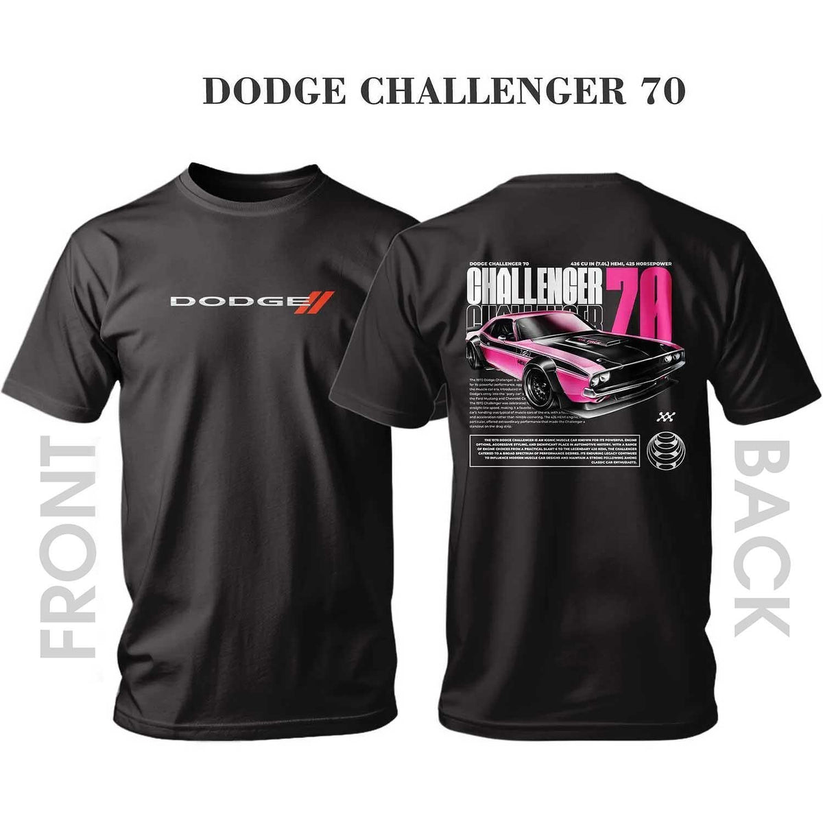 T-shirt BLACK PINK DODGE CHALLENGER 70