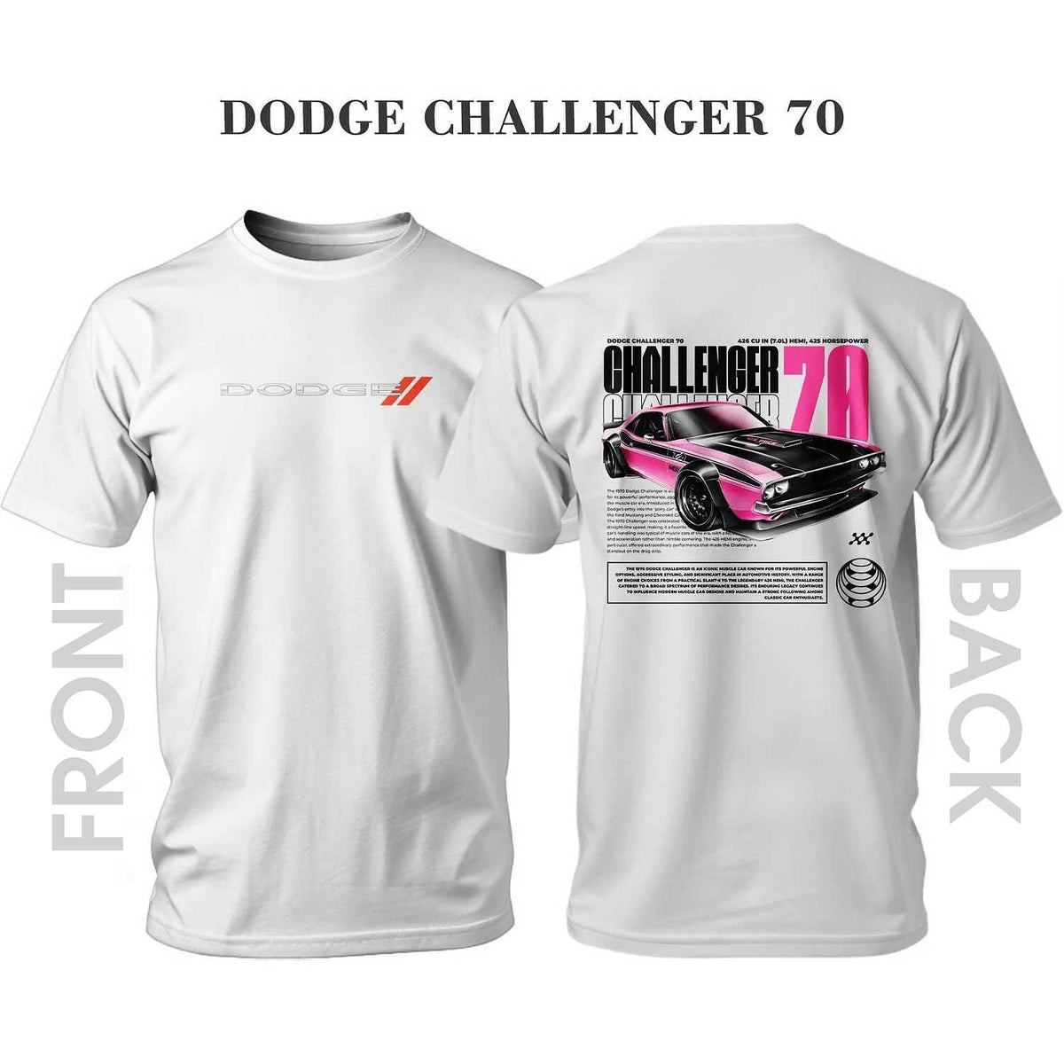 T-shirt BLACK PINK DODGE CHALLENGER 70