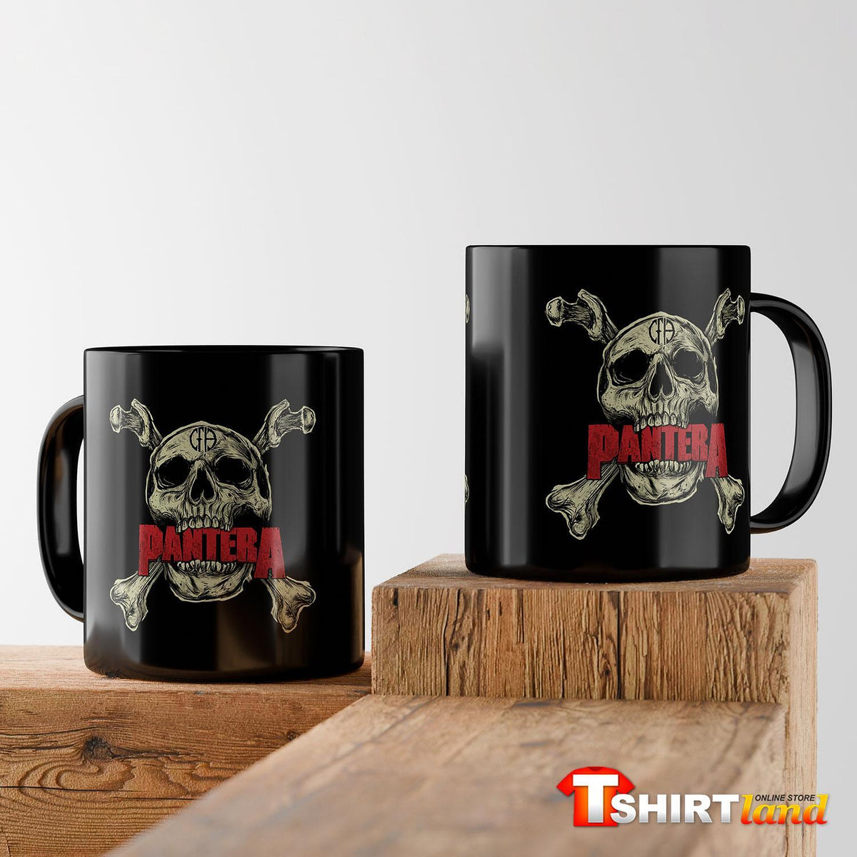 Black Ceramic Mug Pantera Skull and Bones