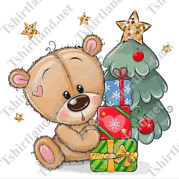 Christmas Cushion "Christmas Bear under the Christmas Tree"
