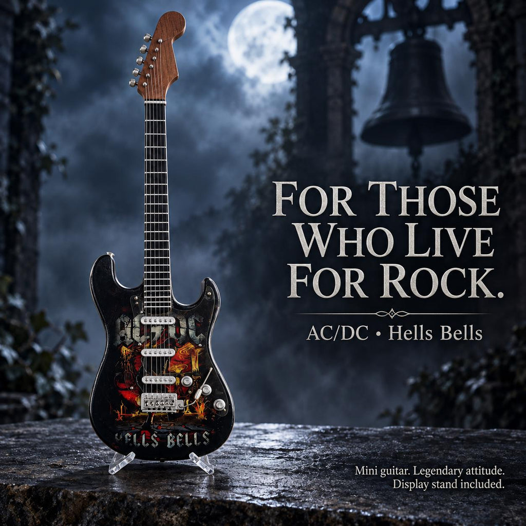 Мини китара AC/DC — Hells Bells със стойка и гравиране по избор — снимка 1