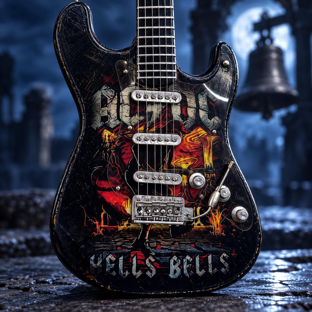 Мини китара AC/DC — Hells Bells със стойка и гравиране по избор — снимка 6
