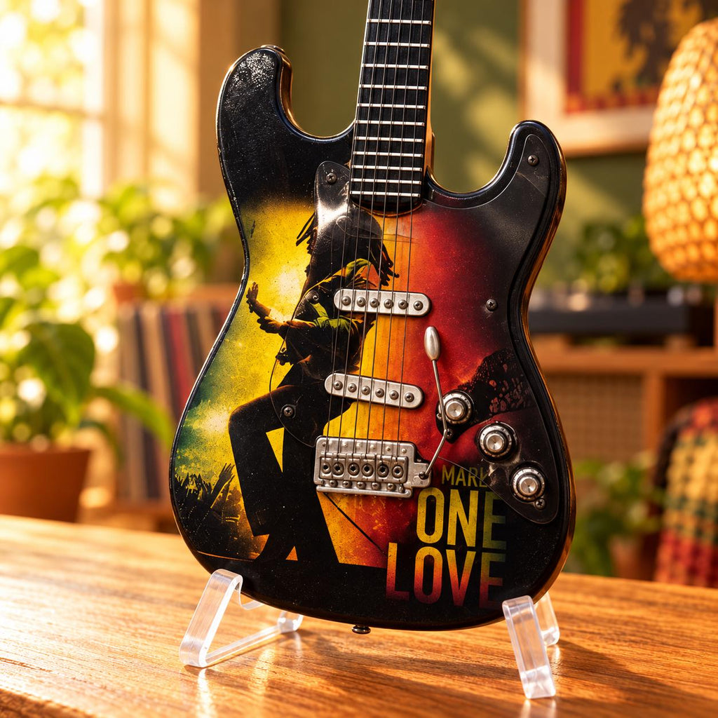 Мини китара Bob Marley One Love със стойка и гравиране по избор — снимка 6