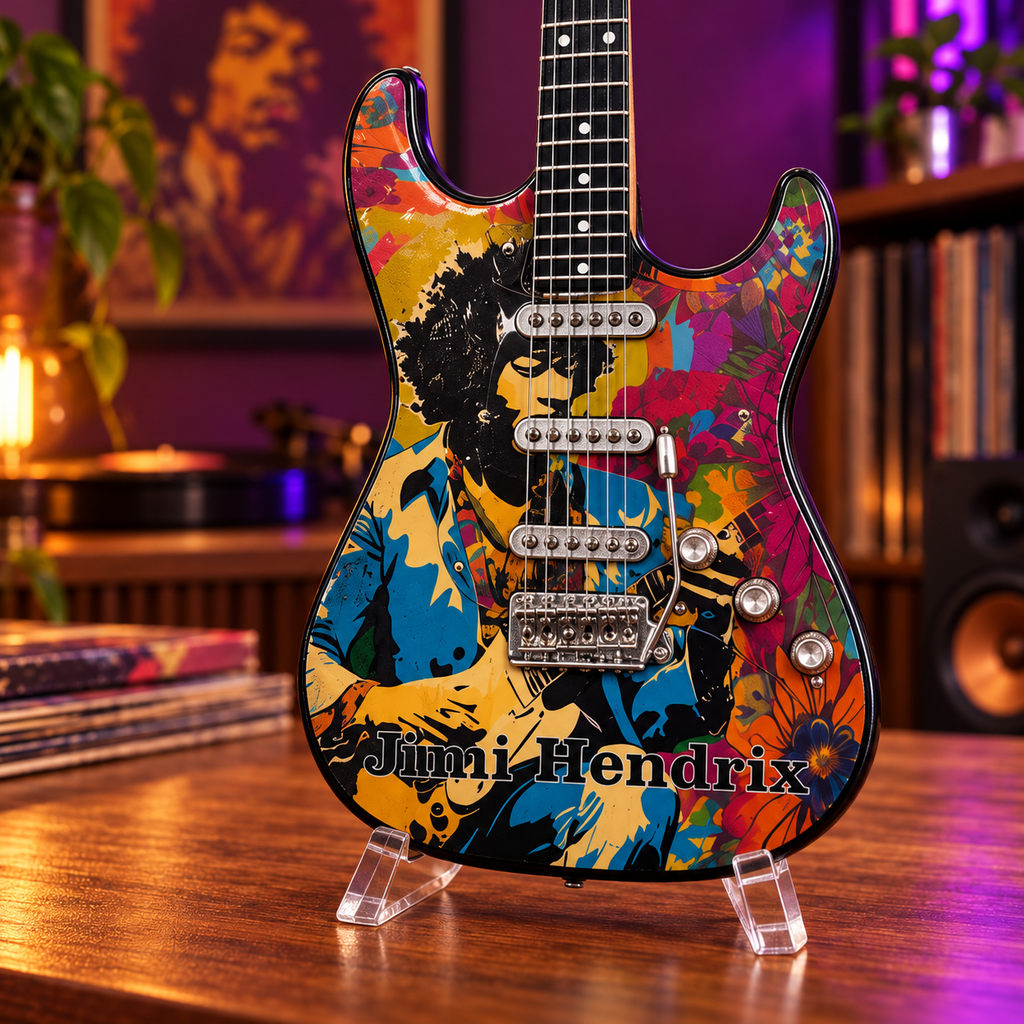 Мини китара Jimi Hendrix със стойка и гравиране по избор — снимка 6