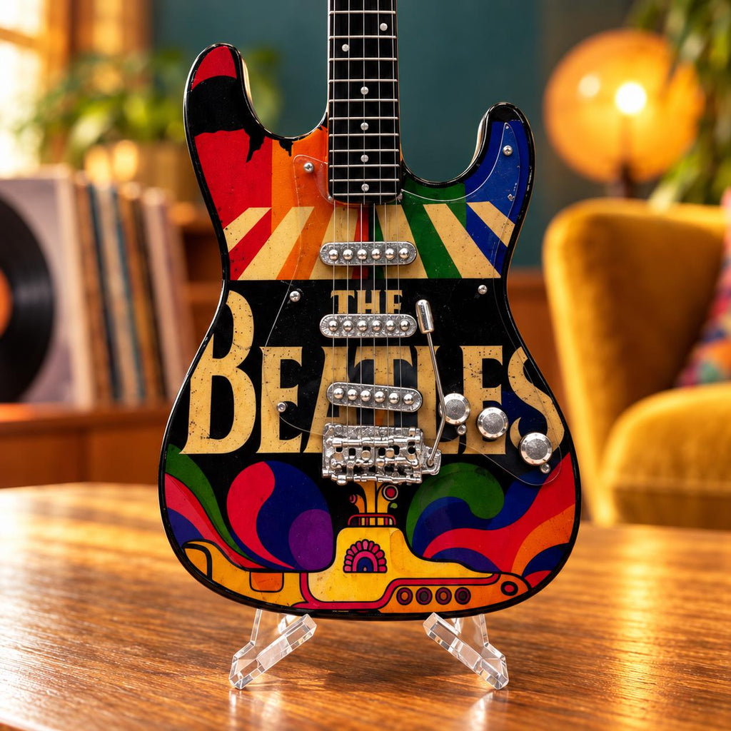 Мини китара The Beatles — Yellow Submarine със стойка и гравиране по избор — снимка 6