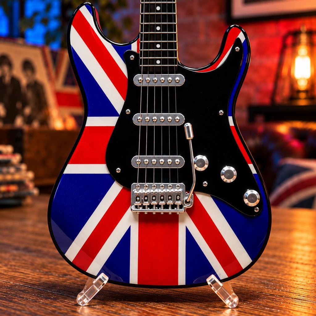 Мини китара Union Jack със стойка и гравиране по избор — снимка 6