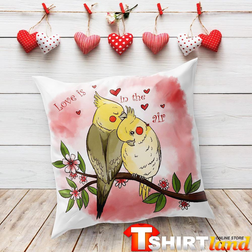Satin Cushion "Love Parrots"