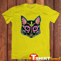 Тениска Cat in Black Skull with Flowers