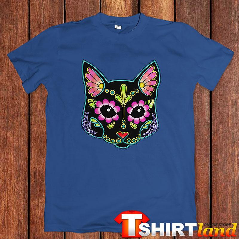 Тениска Cat in Black Skull with Flowers