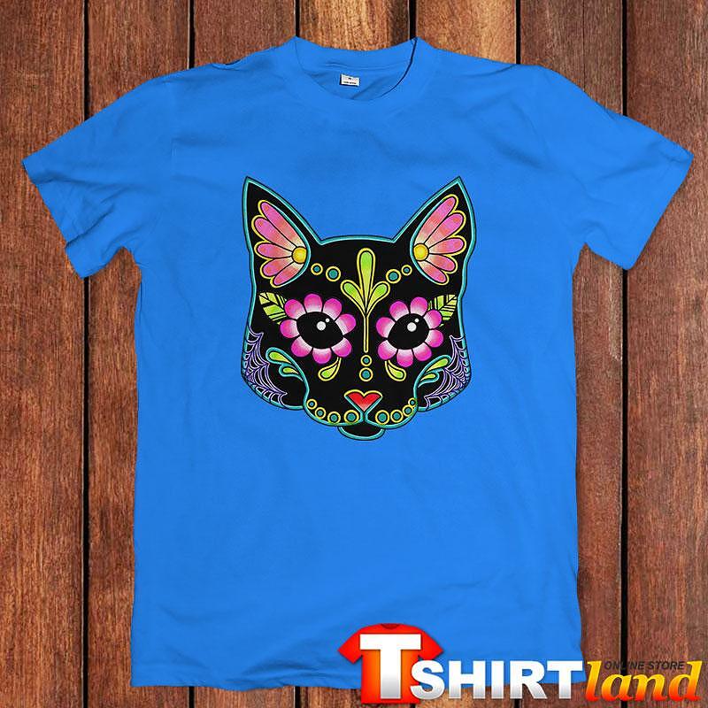 Тениска Cat in Black Skull with Flowers