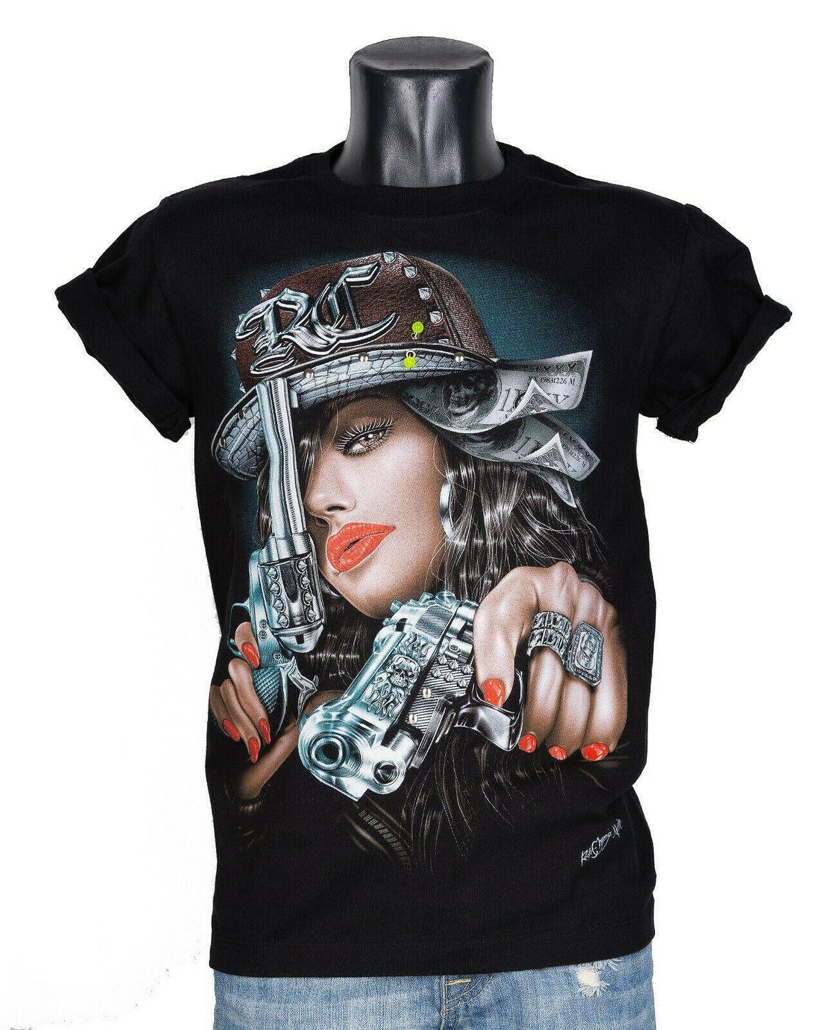 T-shirt Gangster Woman Pistols 3D-140